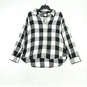 Levis Boyfriend Flannel Shirt Women's L Black White Plaid Button Up Casual Top